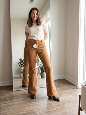 Umgee Corduroy Flare Jeans in Camel Flare waist 18’